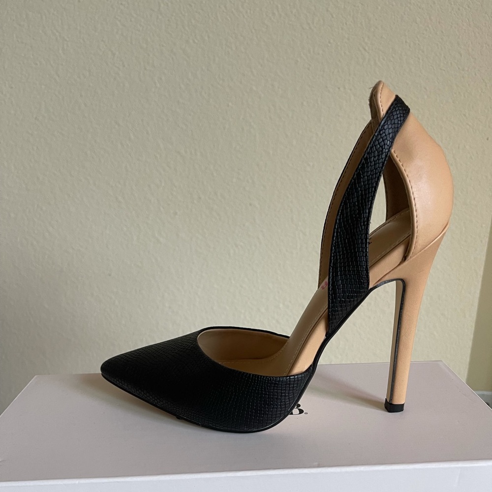 JustFab, size 6.5, black and nude heels